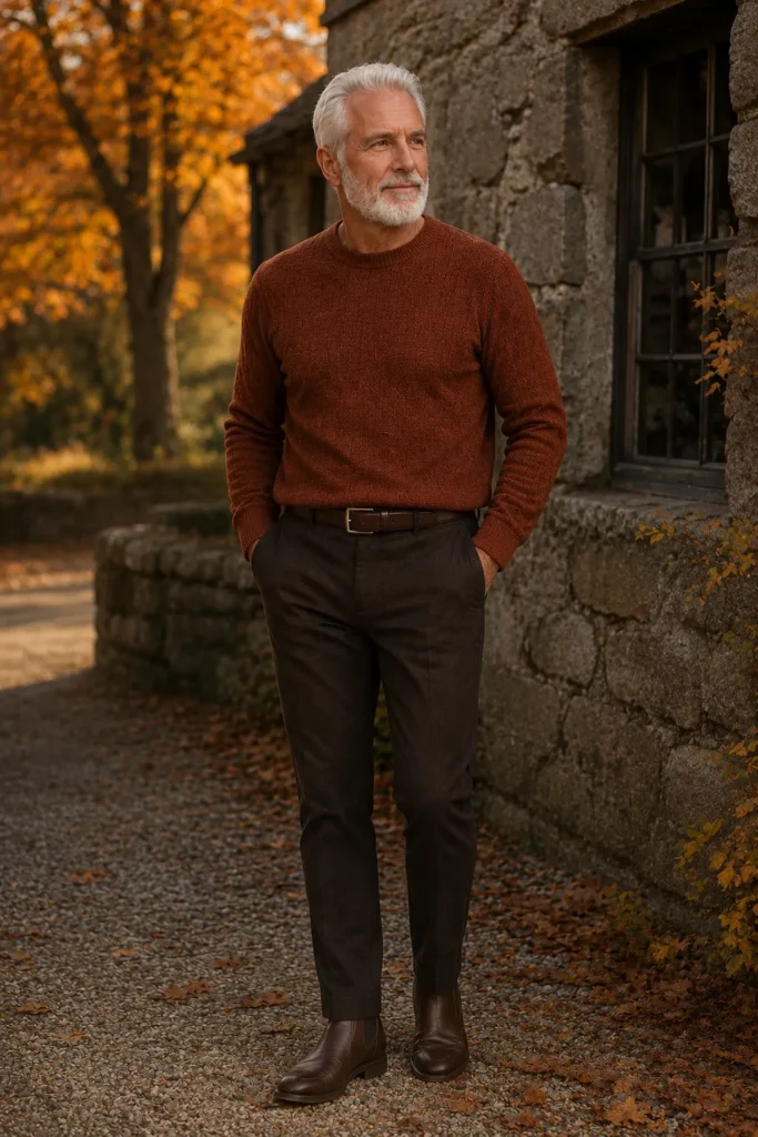 photograph featuring a distinguished 66-year-old mature man with short silver-white hair