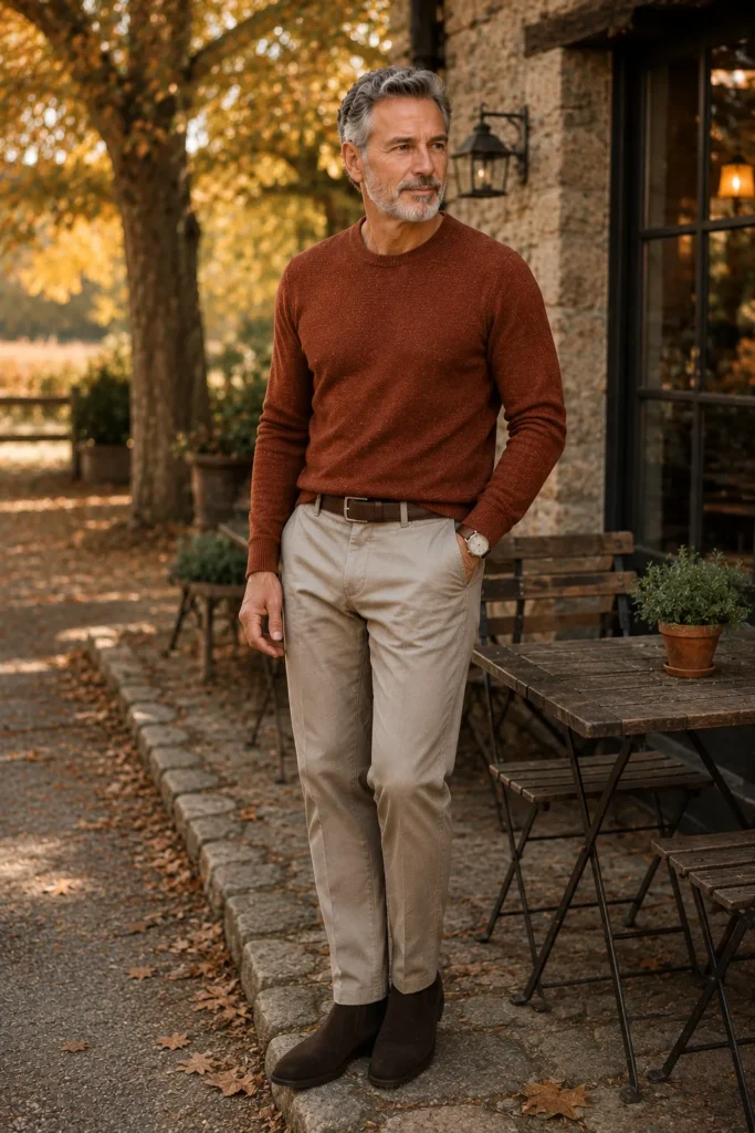 photograph featuring a distinguished 59-year-old mature man with short salt-and-pepper hair and a neatly trimmed beard