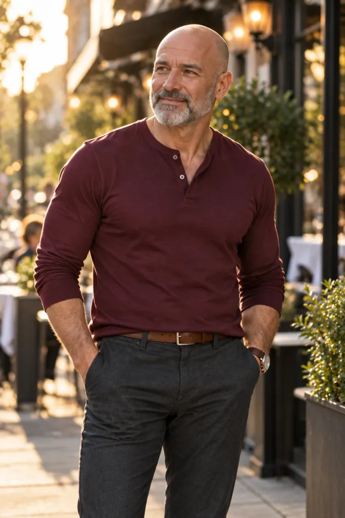 photograph featuring a different bald 59-year-old man with a neatly trimmed salt-and-pepper beard