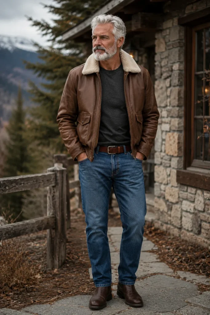 photograph featuring a 68-year-old mature man with a broad natural build, short silver-white hair, full neatly groomed white-grey beard