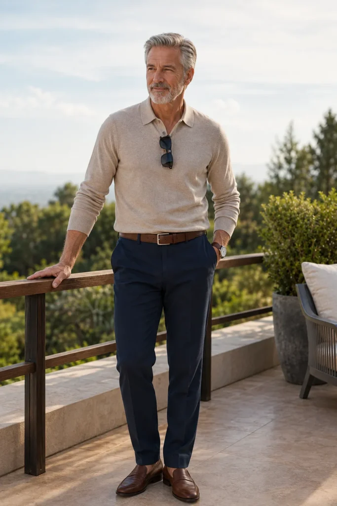 photograph featuring a distinguished 60-year-old man with neatly styled silver-gray hair