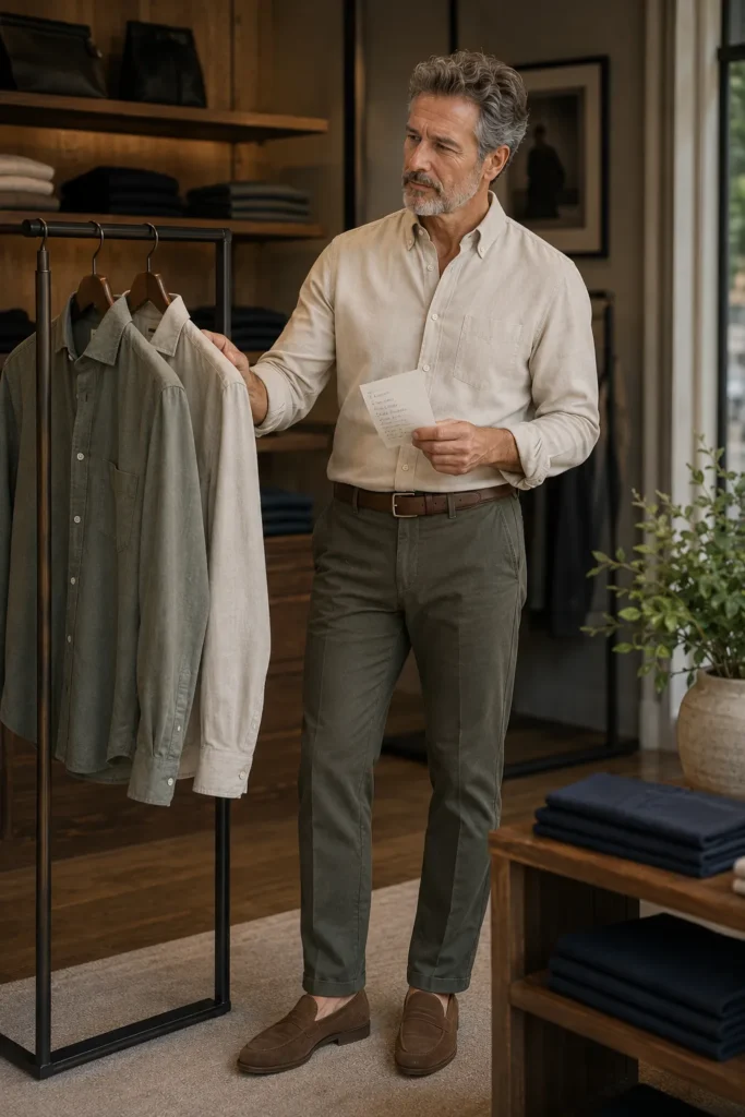 photograph featuring a stylish 58-year-old man with neatly styled salt-and-pepper hair and a short well-groomed beard
