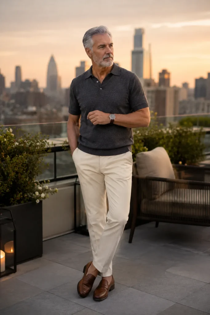 photograph featuring a distinguished 63-year-old man with short silver hair, neatly trimmed gray beard