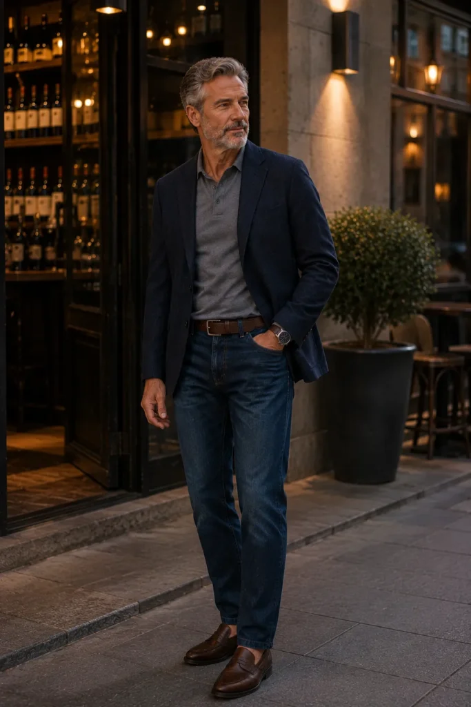 photograph featuring a distinguished 59-year-old mature man with short dark gray hair