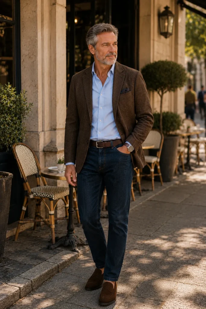 photograph featuring a distinguished 61-year-old mature man with short gray hair