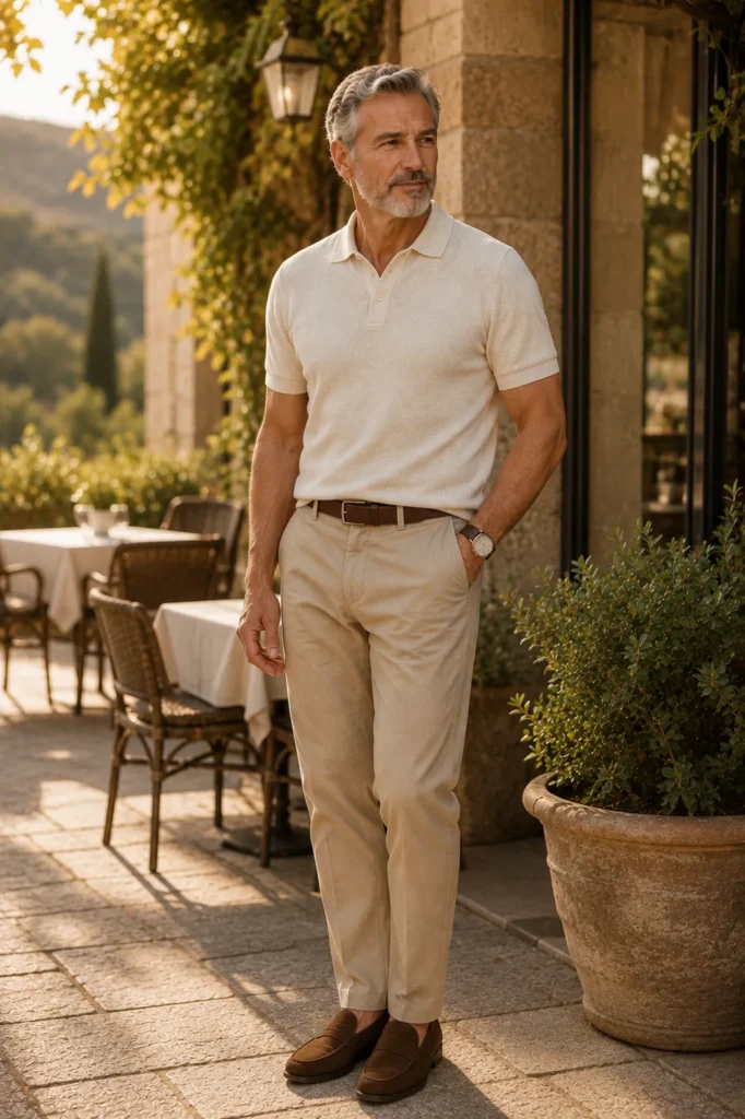 hotograph featuring a distinguished 63-year-old mature man with short silver-gray hair and a neatly trimmed beard
