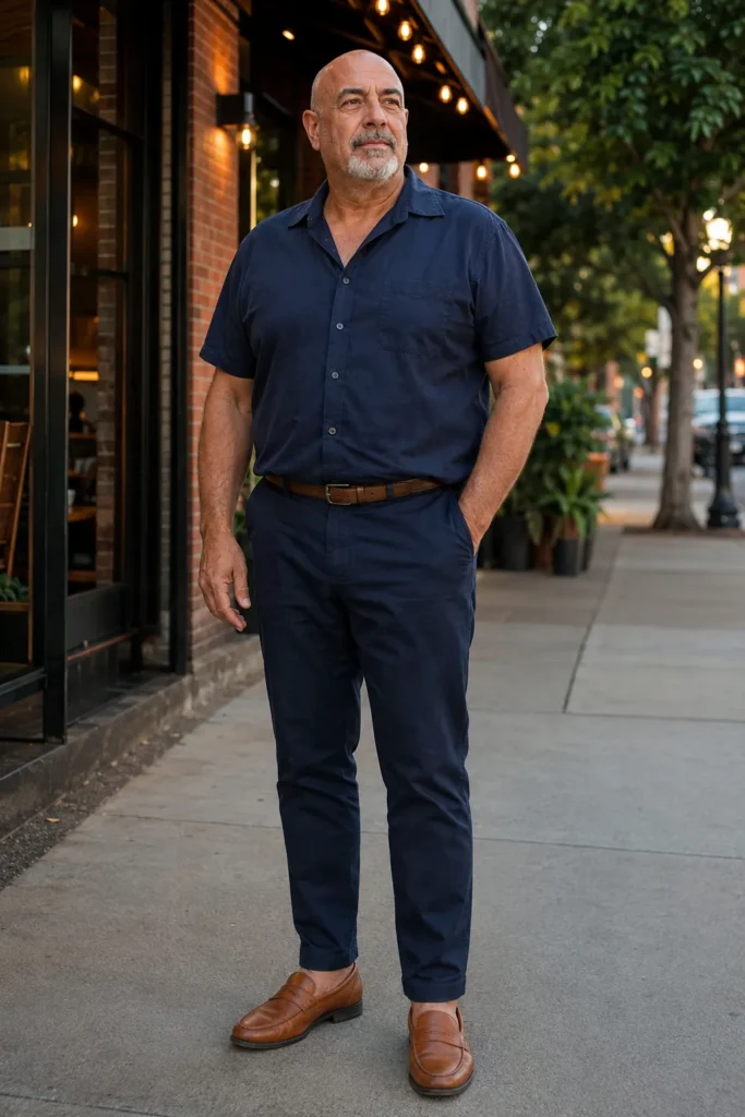 photograph of a completely different 67-year-old bald plus-size man with a long rectangular face