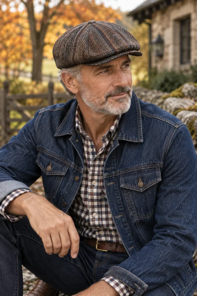 photograph featuring a mature man around 59 with short salt-and-pepper hair and a neatly trimmed beard