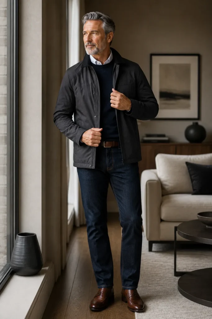 photograph featuring a distinguished 59-year-old man with short salt-and-pepper hair and a neatly groomed gray beard