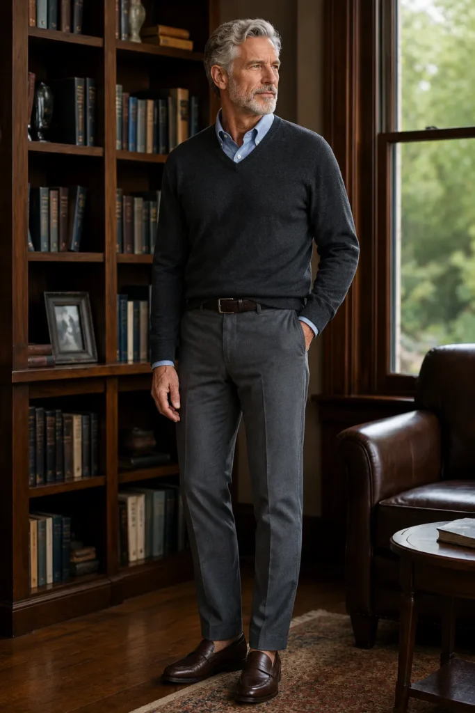 photograph featuring a fit-looking 57-year-old man with silver hair styled
