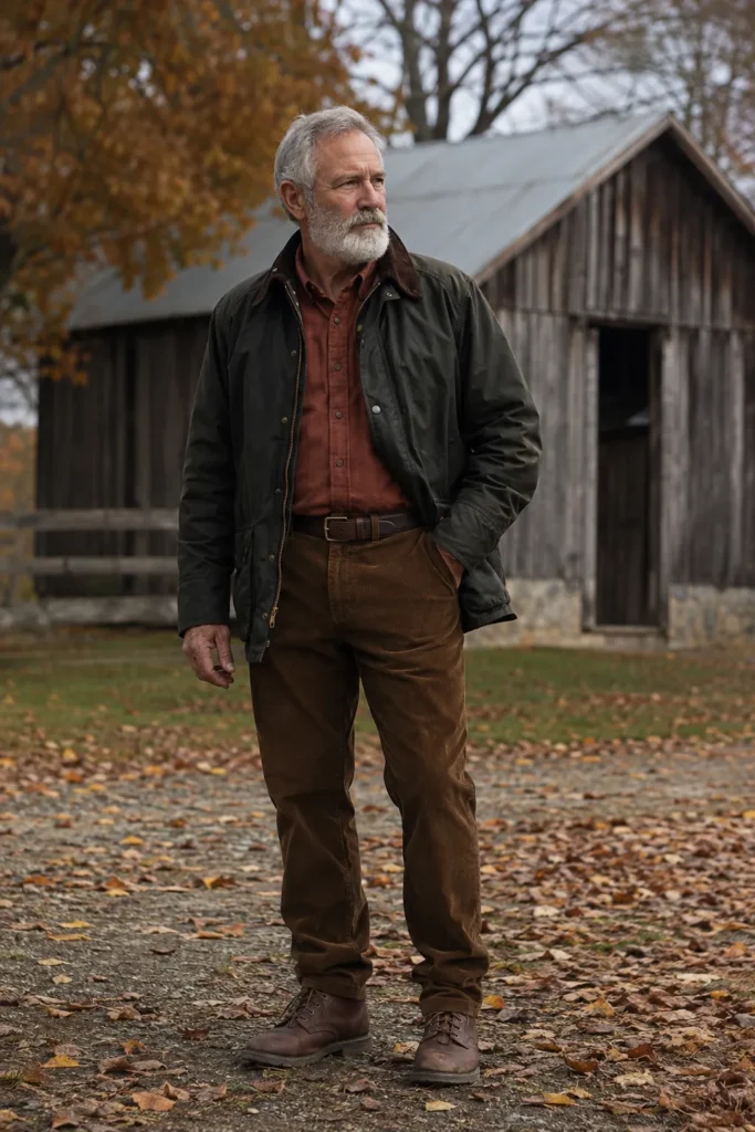 photograph featuring a 67-year-old mature man with a sturdy natural build, short silver hair, full neatly groomed grey beard