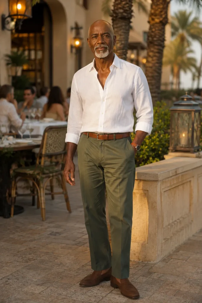 photograph of a completely different 67-year-old bald man with a long rectangular face, deep brown skin, dark brown eyes
