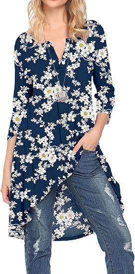 European And American Leisure Long Floral V-neck Printed Mid-length A- Line Dress