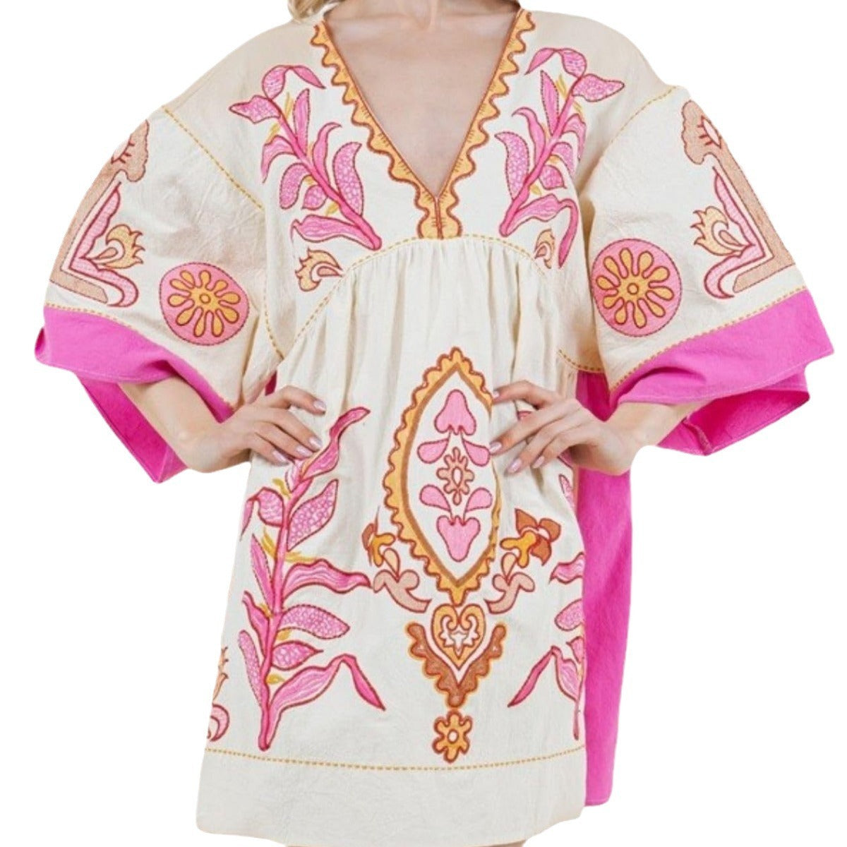 Women's Floral Printed 34 Sleeves V-neck Dress