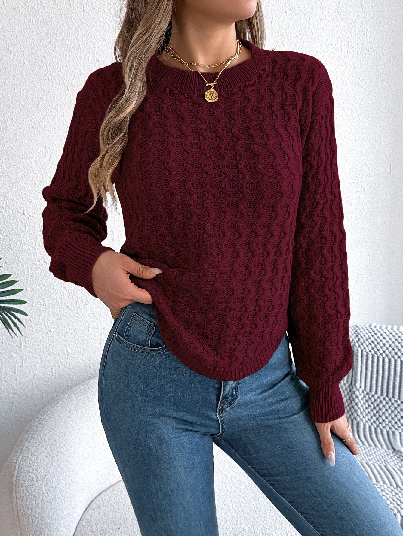 Twist Lantern Sleeve Irregular Pullover Women's Sweater