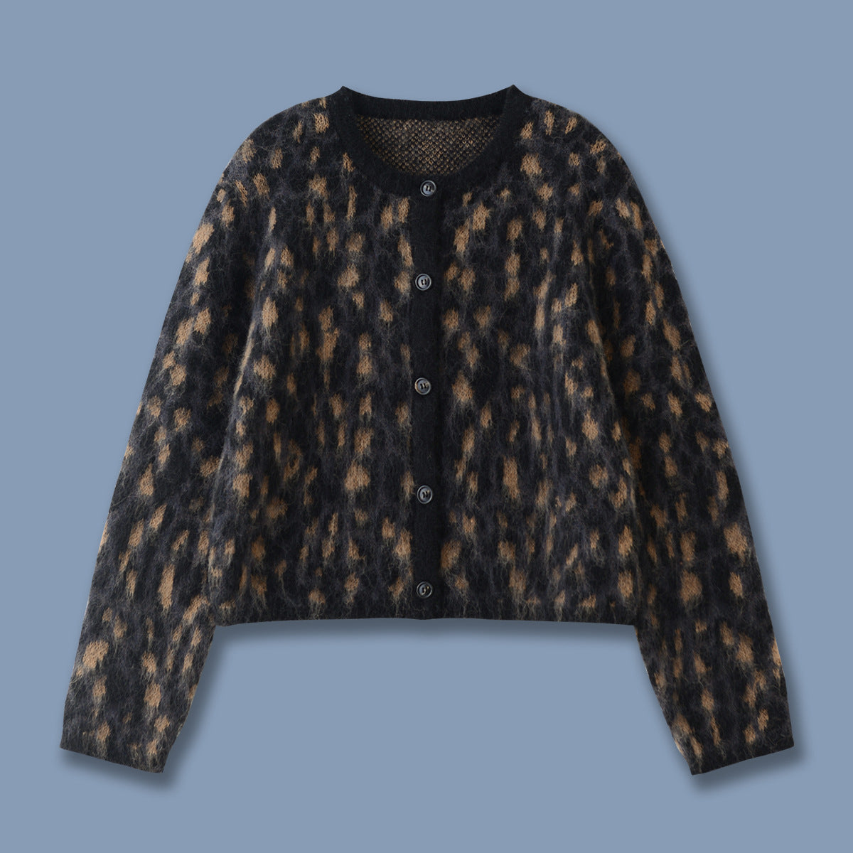 Casual Style Soft Glutinous Atmosphere Leopard Print Round Neck Cardigan Short Coat