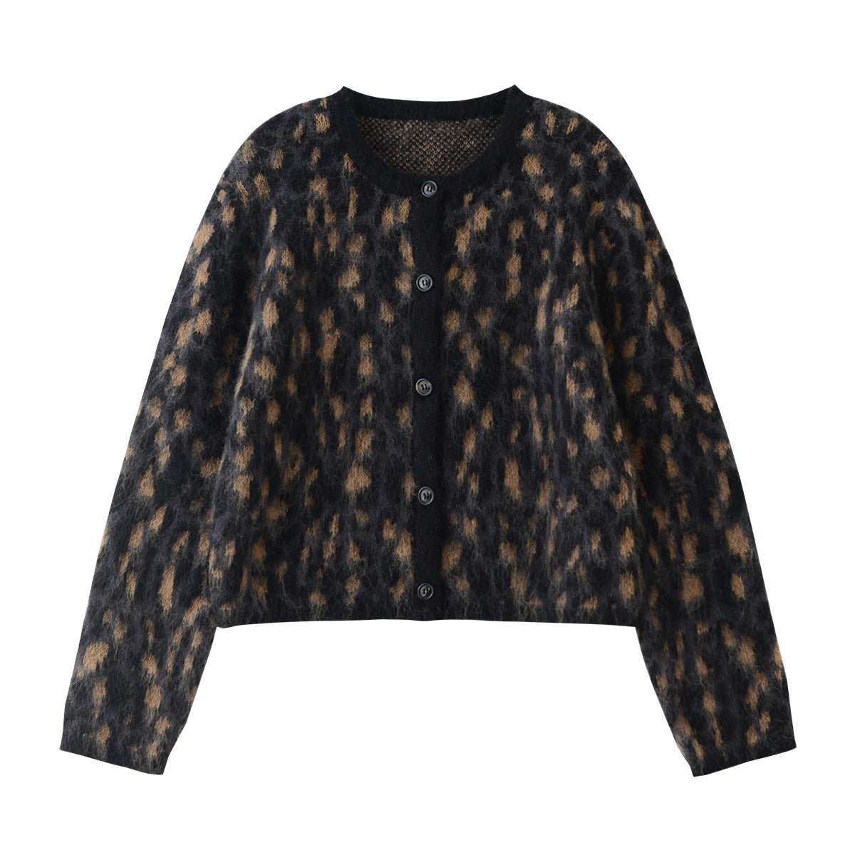 Casual Style Soft Glutinous Atmosphere Leopard Print Round Neck Cardigan Short Coat