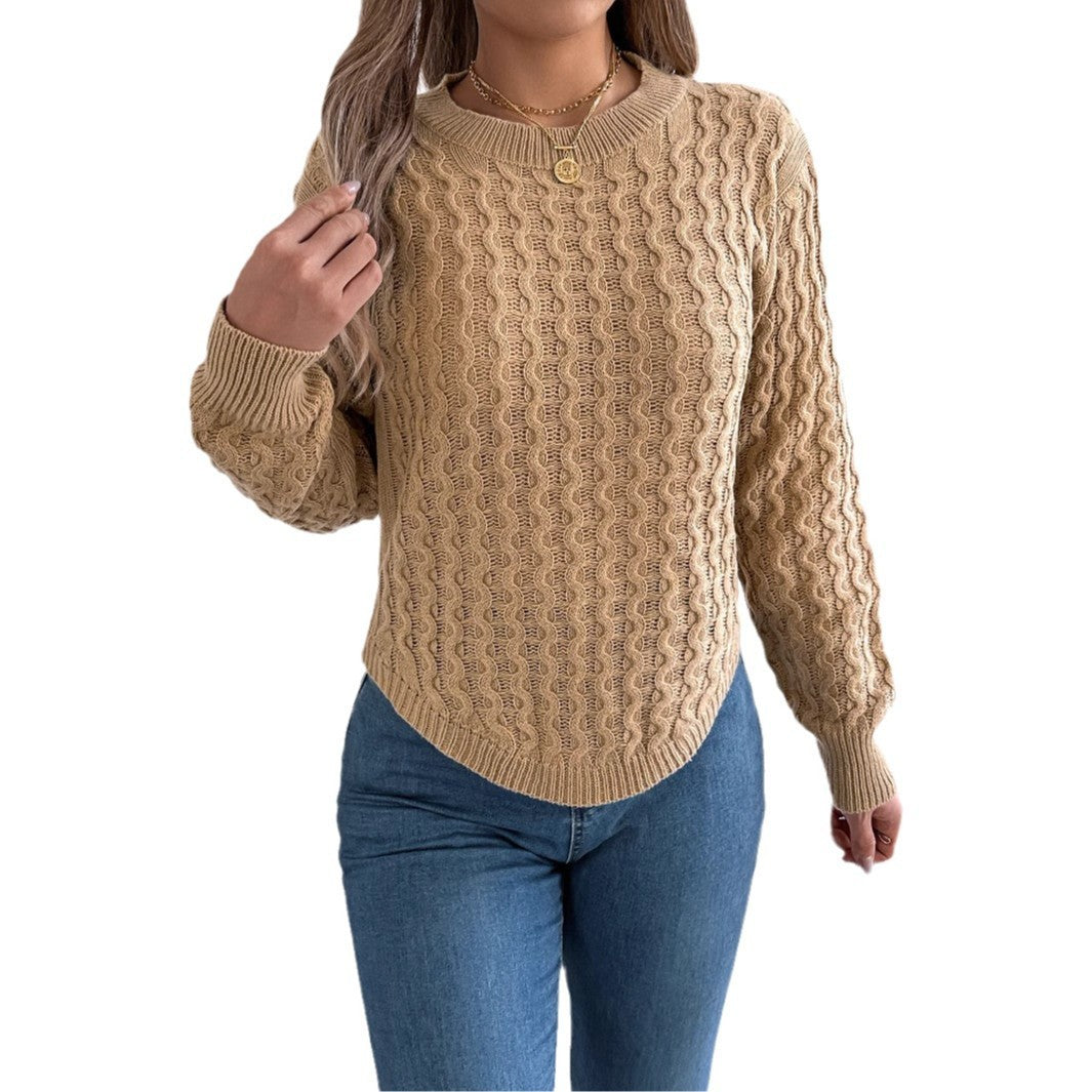 Twist Lantern Sleeve Irregular Pullover Women's Sweater