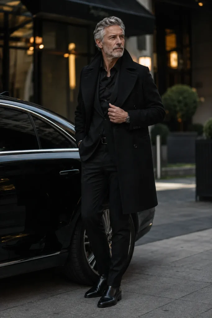 photograph featuring a distinguished 61-year-old mature man with short gray hair and a neatly trimmed beard