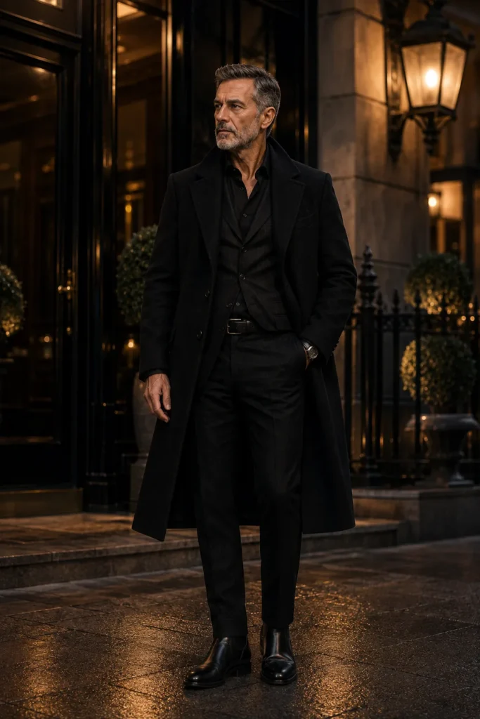 photograph featuring a distinguished 60-year-old mature man with short gray hair and a neatly trimmed beard