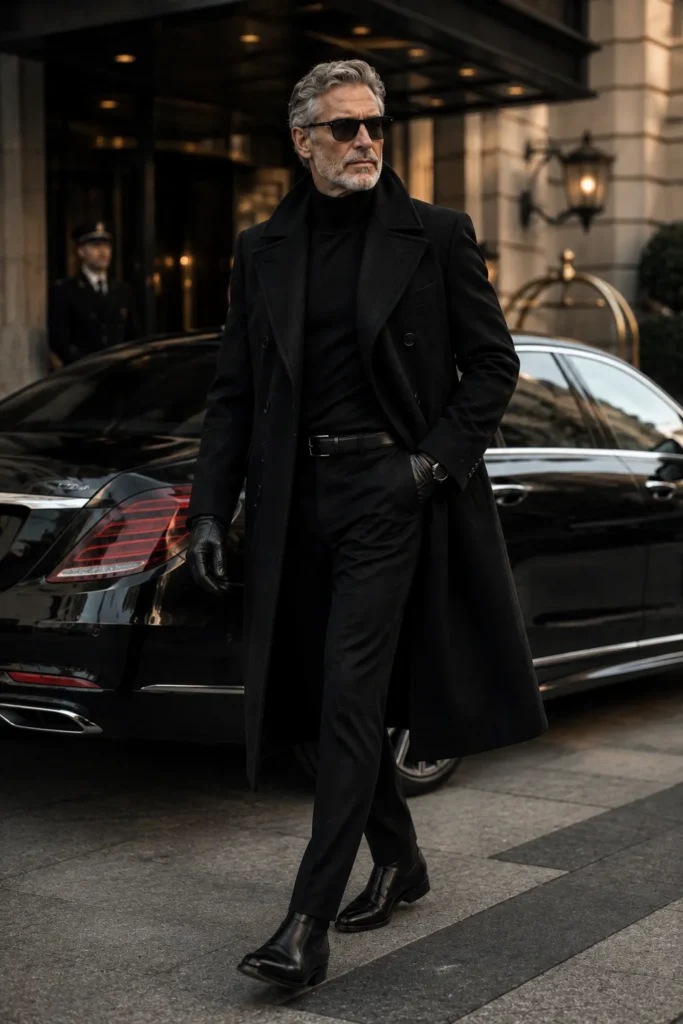 photograph featuring a distinguished 59-year-old mature man with short salt-and-pepper hair and a neatly trimmed beard,